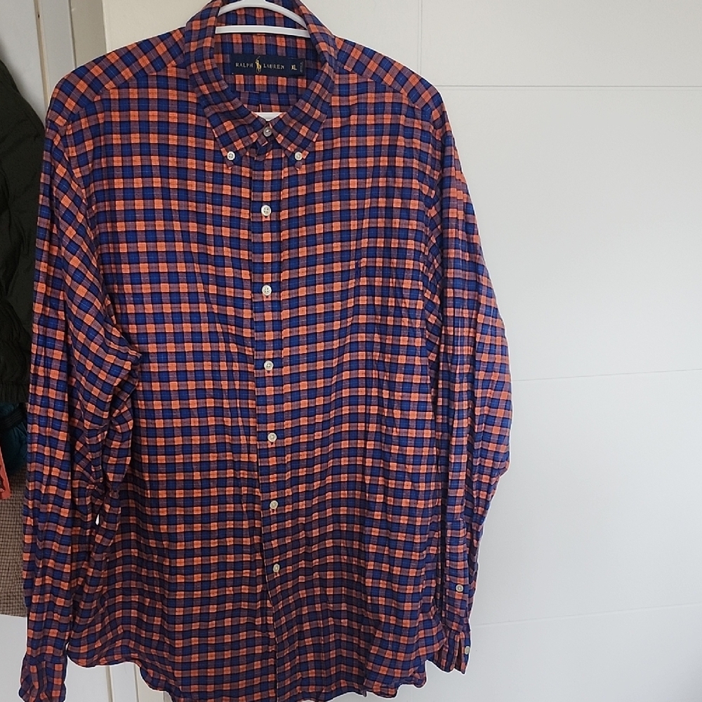 Ralph Lauren Size XL Orange and Blue Checkered Shirt
